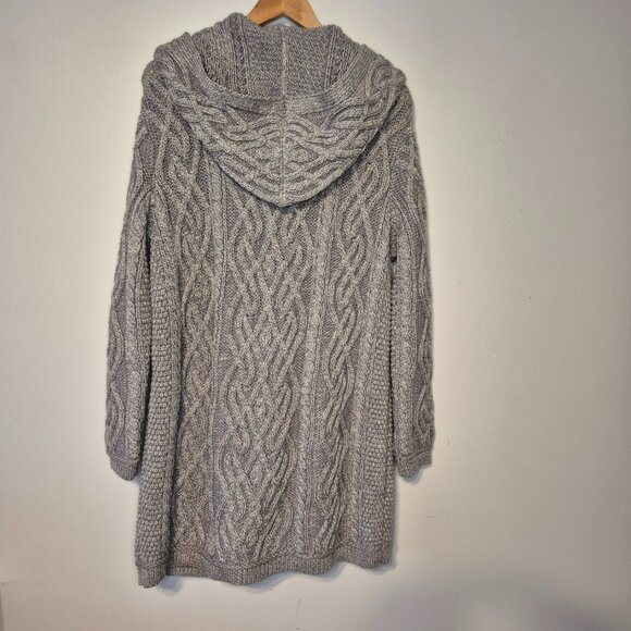 Aran Mor Cable Knit 100% Merino Wool Grey One Button Longline Cardigan - Picture 6 of 8